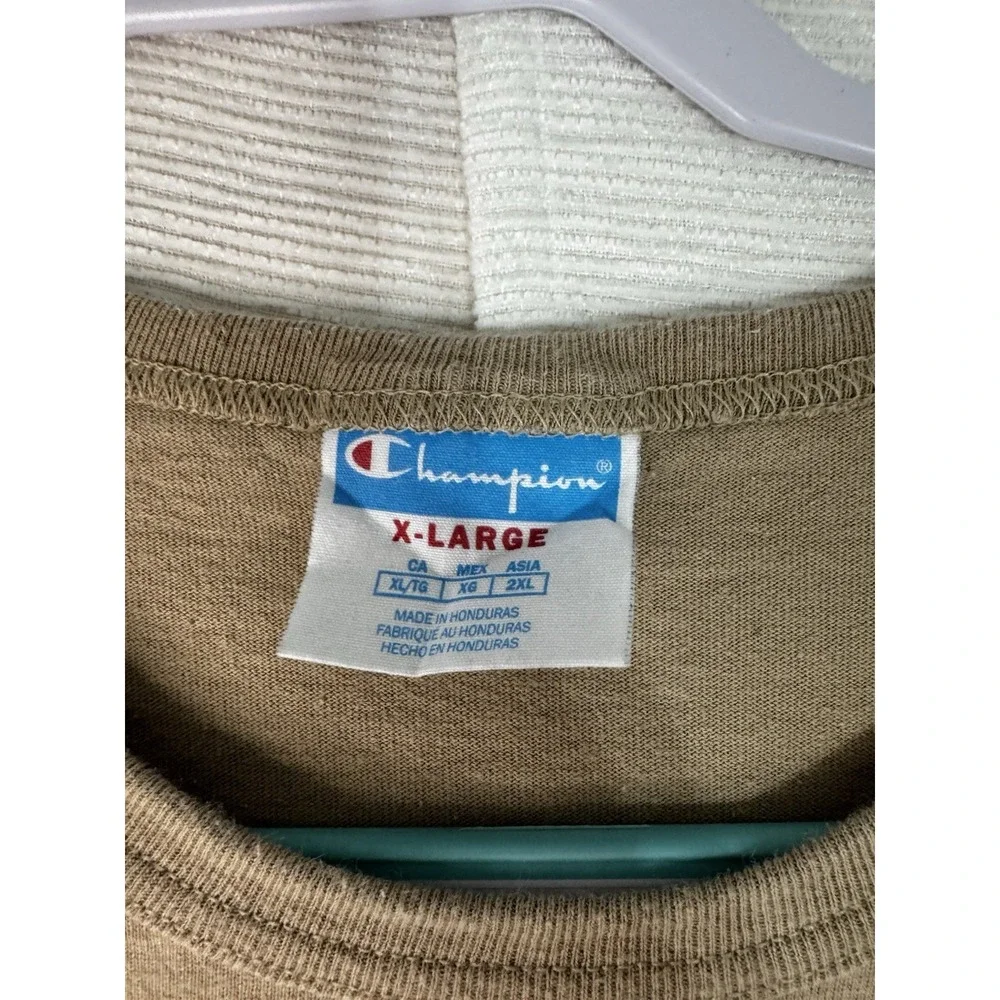 Champion Brown Logo Men's Knit Solid Crew Neck Short Sleeve T-Shirt XL - Picture 3 of 5
